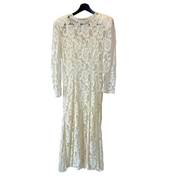 Vintage Dresses & Skirts - Vintage 90s Scala Cream Lace Sequin Long Sleeve Full Length Dress Small